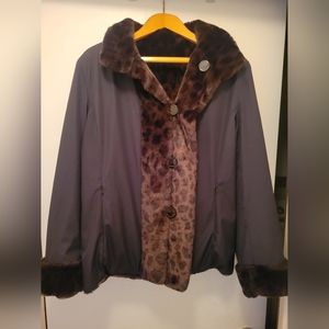 Reversible Black & Leopard fur winter coat
